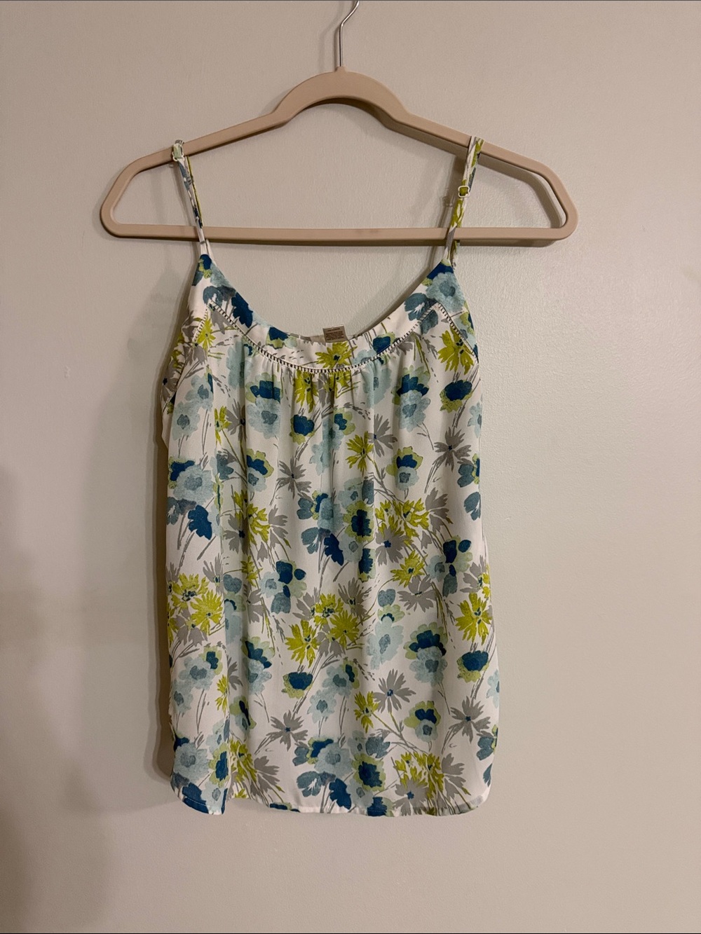 LOFT White Floral Spaghetti Strap Camisole with Blue & Lime